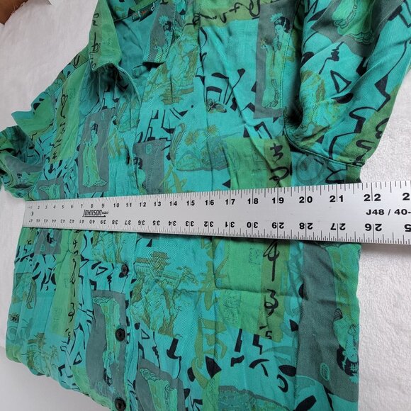 Tianello Womens Turquoise Asian Geisha Dynasty Blouse Button Up Size XS Casual - Picture 7 of 8